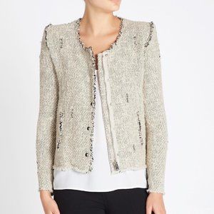 IRO Agnette Tweed White and Black Distressed Frayed Jacket (Size 36)